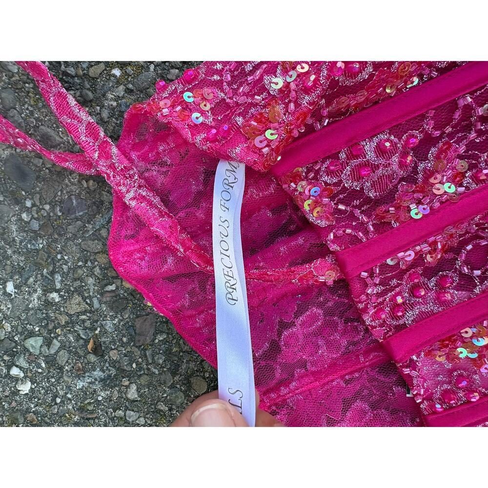 Vintage Pink Sequin Corset Bustier Top Boning Spaghetti Strap Party Y2K Prom - Picture 2 of 5